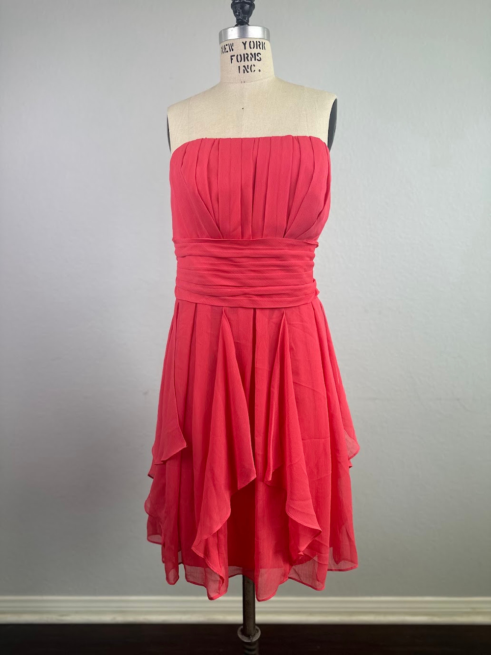 David's Bridal Strapless Chiffon Cocktail Mid Dress Red Size 16